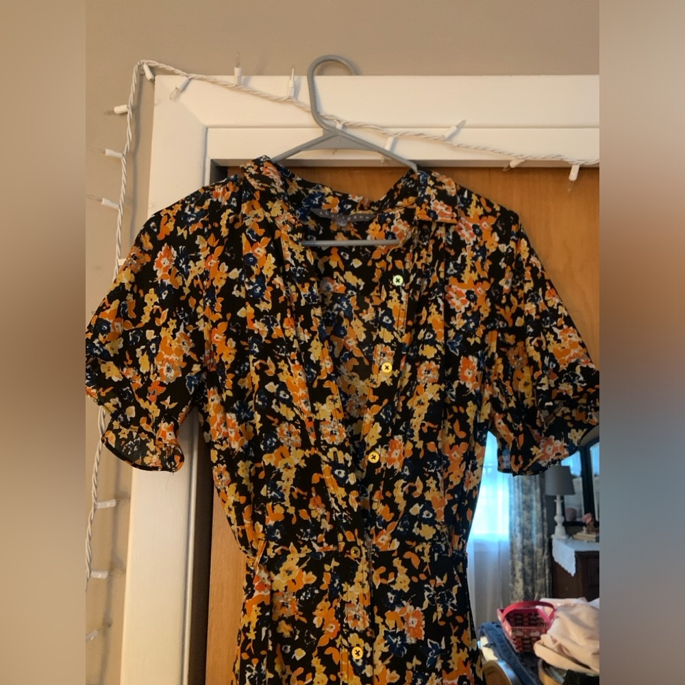 Sharagano Orange and Black Multi Floral Collared Dress size 8